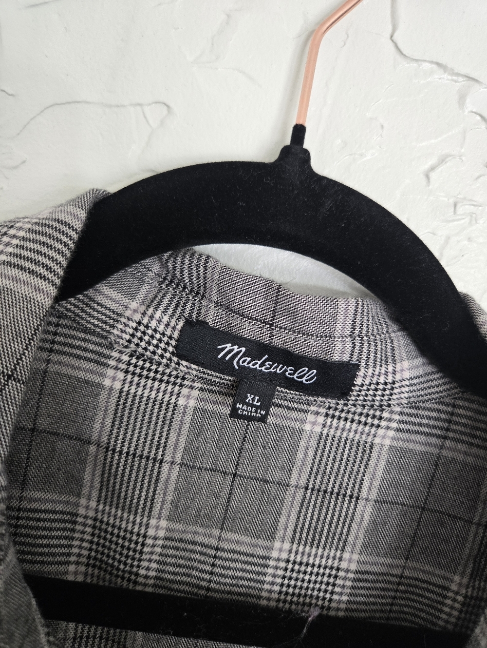 Madewell Plaid Gray Black Loose Button Up Top, XL - Picture 10 of 12